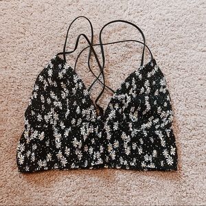 VS Pink Daisy Print Smocked Bralette, Size M